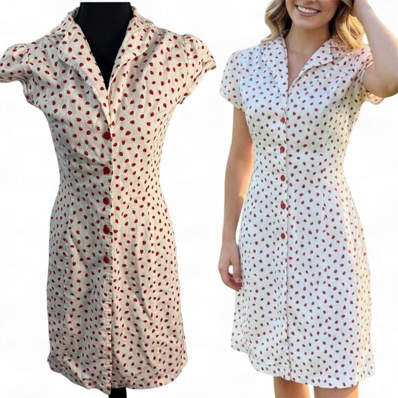 Cherry Sue S Vintage 1940s Strawberry Print Button Down Dress. - Picture 1 of 7